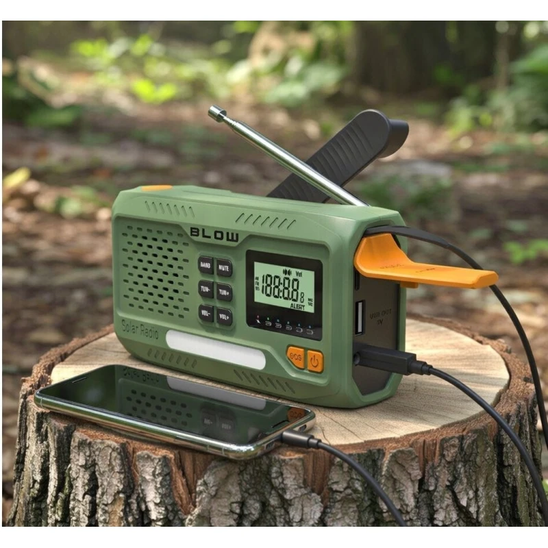 Radio survivalowe na korbkę, solarne, BLOW LCD Powerbank 4500 mAh FM/AM SOS