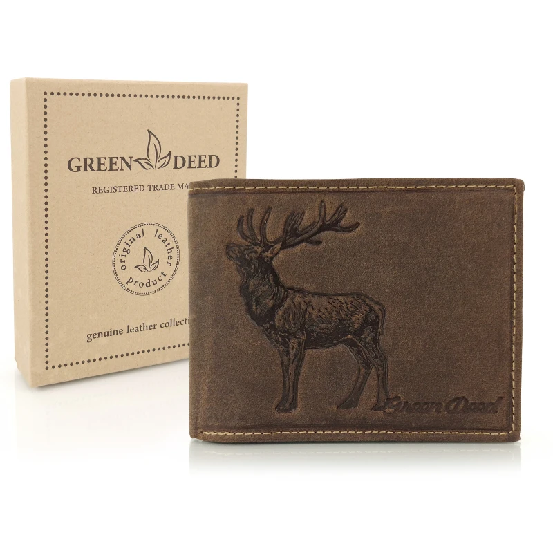 Skórzany portfel myśliwski Green Deed ciemny brąz - Jeleń / RFID 