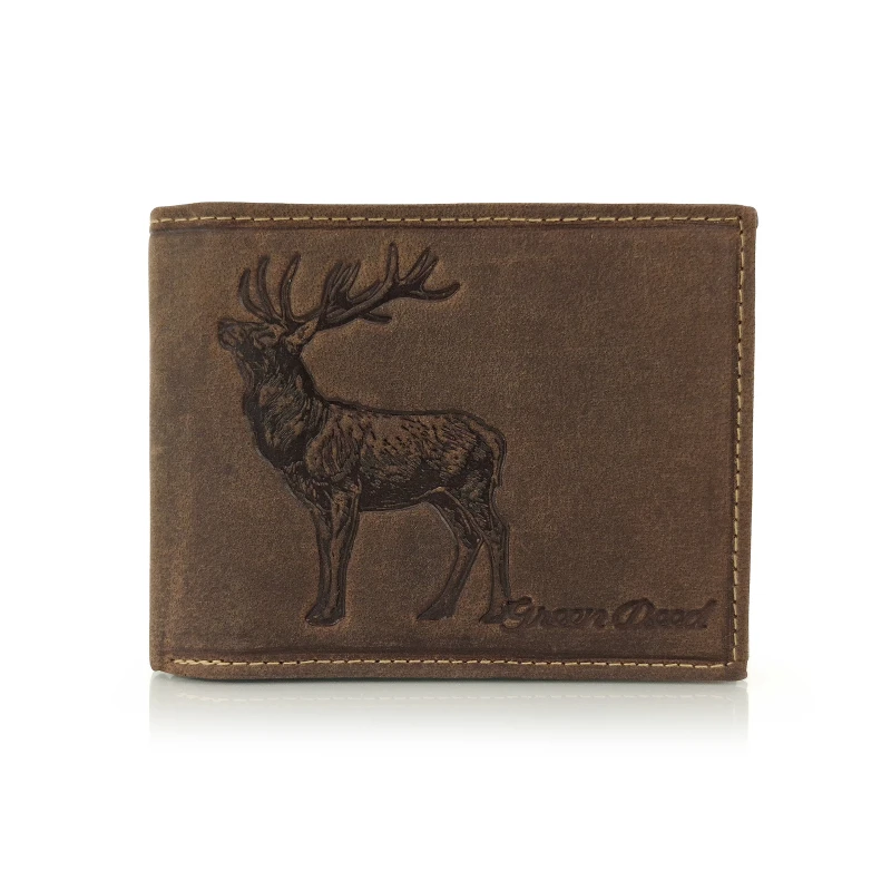 Skórzany portfel myśliwski Green Deed ciemny brąz - Jeleń / RFID 