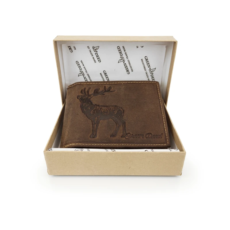Skórzany portfel myśliwski Green Deed ciemny brąz - Jeleń / RFID 