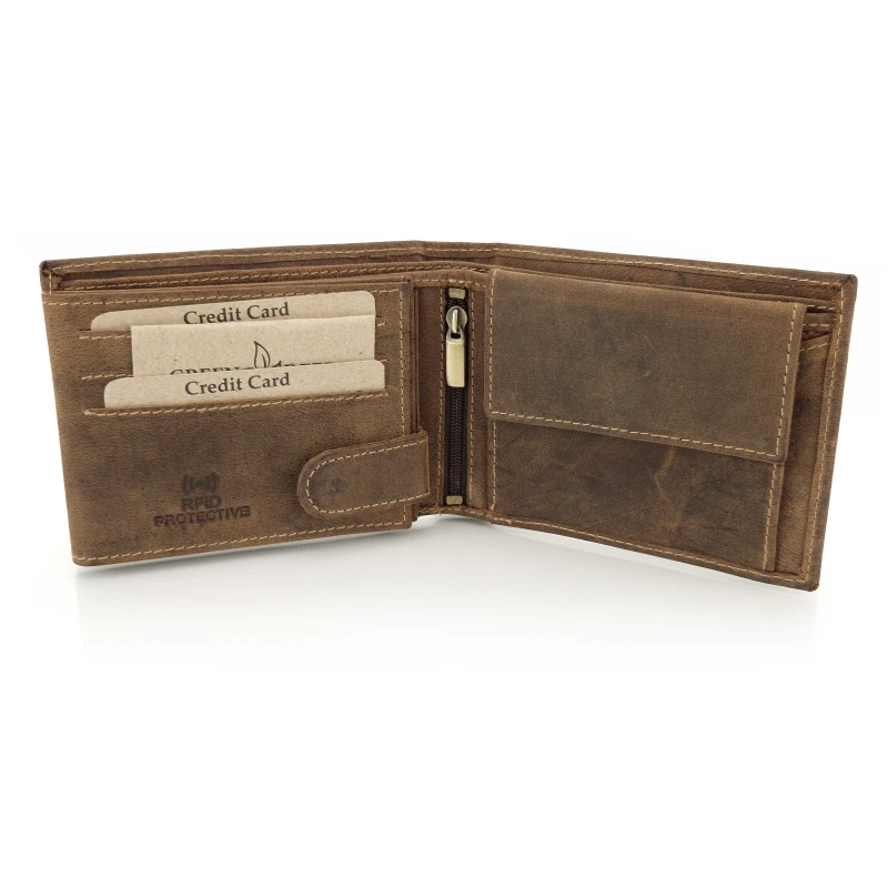 Skórzany portfel myśliwski Green Deed ciemny brąz - Jeleń / RFID 