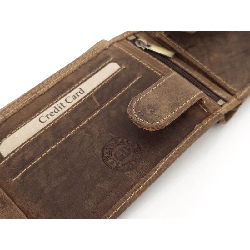 Skórzany portfel myśliwski Green Deed ciemny brąz - Jeleń / RFID 