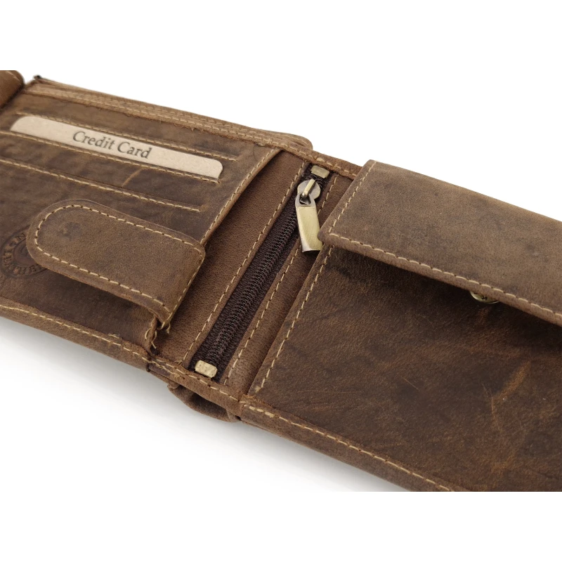 Skórzany portfel myśliwski Green Deed ciemny brąz - Jeleń / RFID 