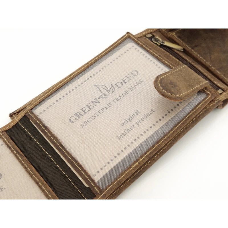 Skórzany portfel myśliwski Green Deed ciemny brąz - Jeleń / RFID 