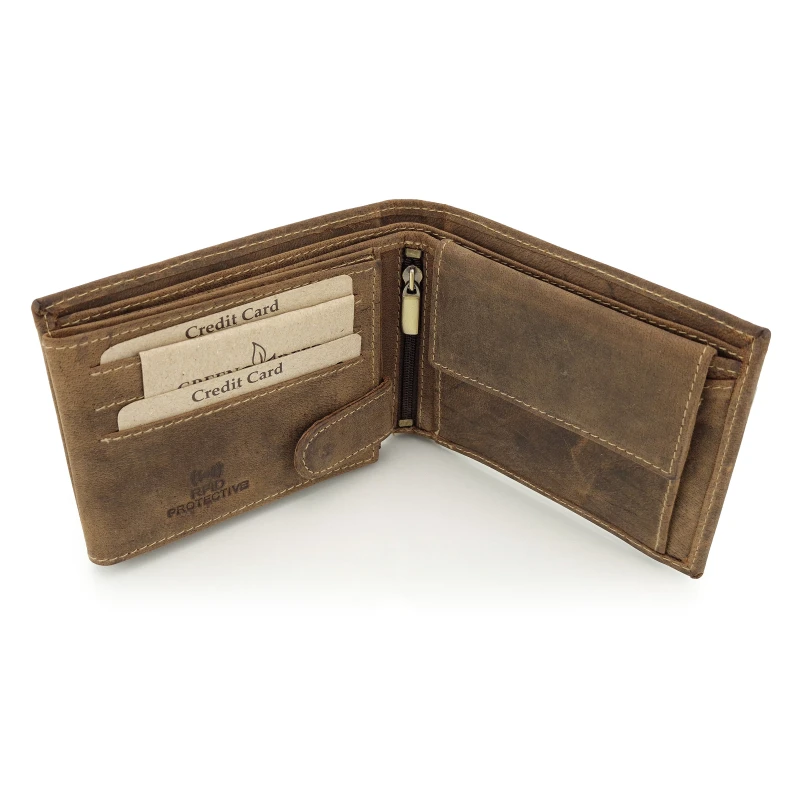 Skórzany portfel myśliwski Green Deed brązowy Dzik zabezpieczenie RFID