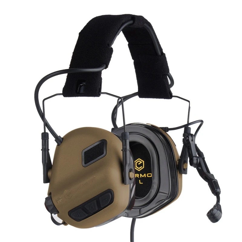 Słuchawki aktywne Earmor M32 PLUS coyote brown z mikrofonem Zestaw słuchawkowy