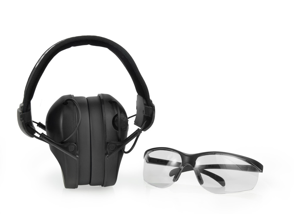Słuchawki aktywne RealHunter ACTiVE Pro czarne i okulary