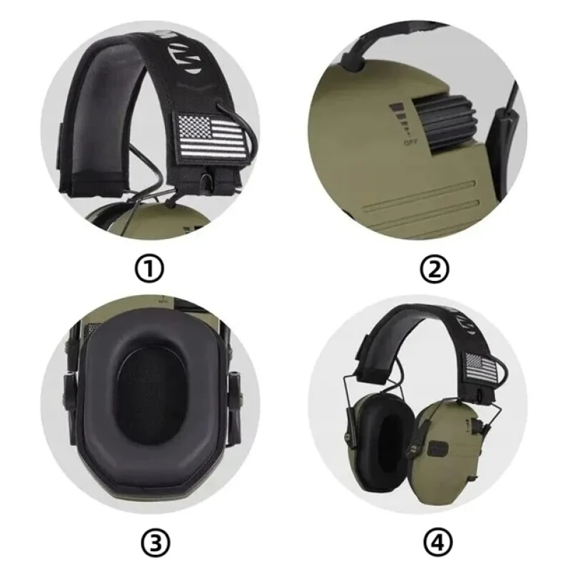 Słuchawki aktywne strzeleckie taktyczne czarne, nauszniki ochronniki słuchu przeciwszumowe