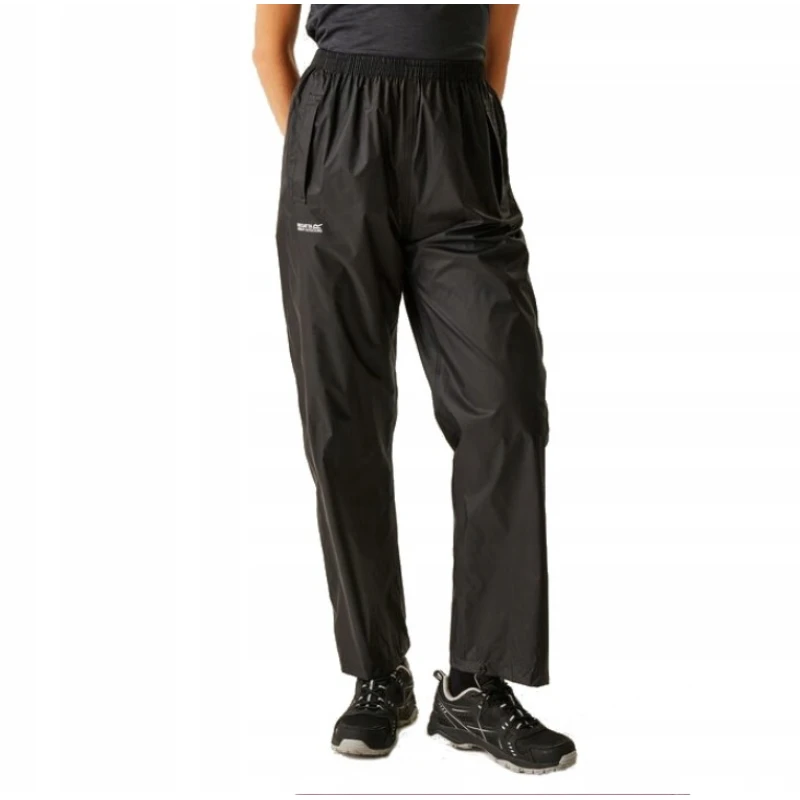 Spodnie damskie Regatta Pack It Overtrousers czarne, wodoodporne, ultralekkie