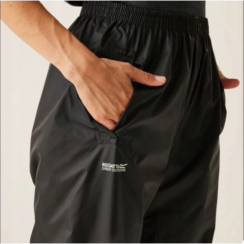 Spodnie damskie Regatta Pack It Overtrousers czarne, wodoodporne, ultralekkie