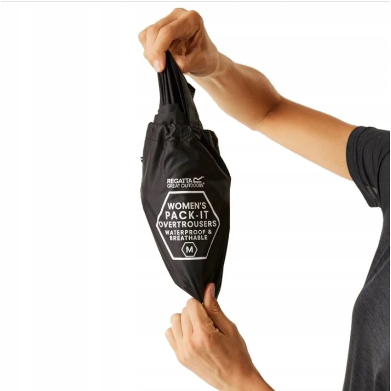 Spodnie damskie Regatta Pack It Overtrousers czarne, wodoodporne, ultralekkie