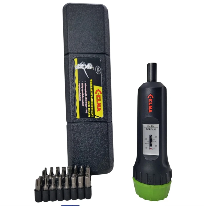 Śrubokręt Wkrętak dynamometryczny 0,6-7Nm (5-65 in-lbs) + 32 bity Celna