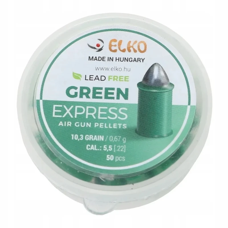 Śrut stalowy, bezołowiowy, teflonowy Elko Ekspress 5,5mm 0,67g ostry 50szt green