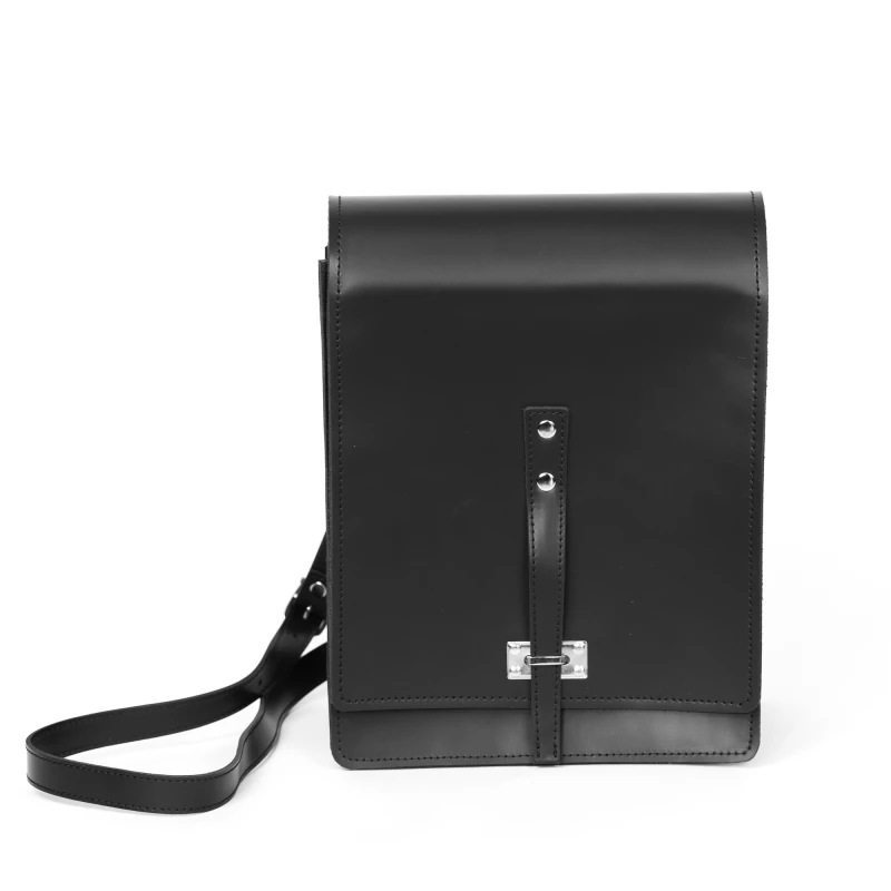 Tradycyjna Raportówka leśnika, wojskowa ze skóry naturalnej - czarna