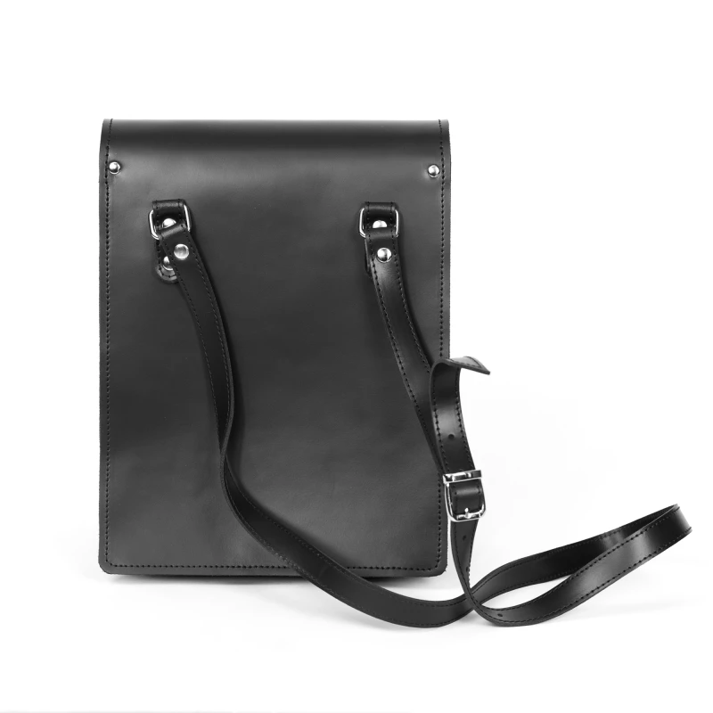 Tradycyjna Raportówka leśnika, wojskowa ze skóry naturalnej - czarna