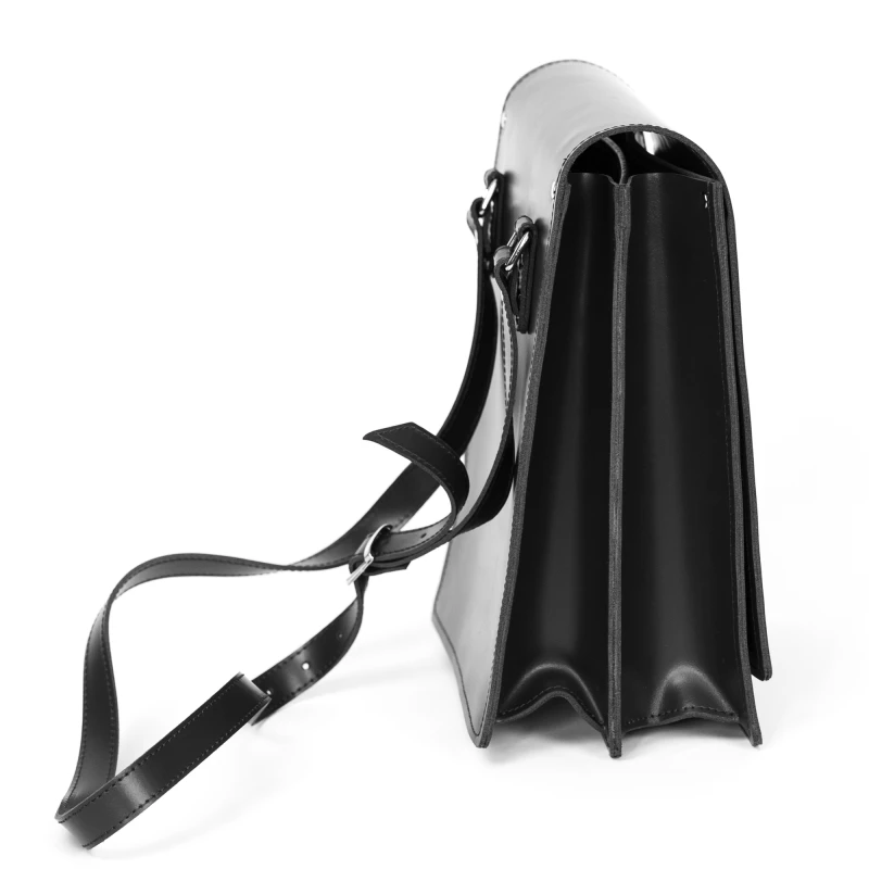 Tradycyjna Raportówka leśnika, wojskowa ze skóry naturalnej - czarna