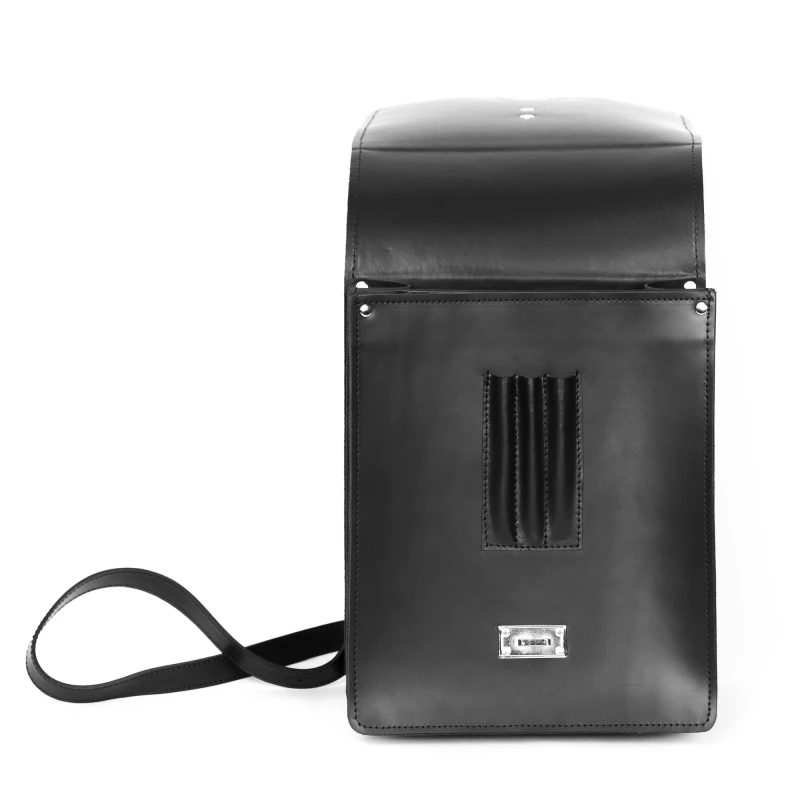 Tradycyjna Raportówka leśnika, wojskowa ze skóry naturalnej - czarna