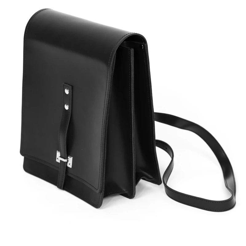 Tradycyjna Raportówka leśnika, wojskowa ze skóry naturalnej - czarna