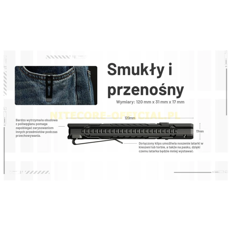 Ultrasmukła latarka ręczna Nitecore EDC07 MCT USB-C Desert Tan 1500 lm, 132 m