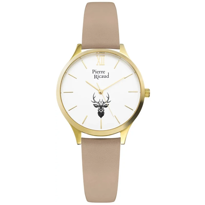 Zegarek myśliwski dla Dian Pierre Ricaud Quartz Classic damski, beż