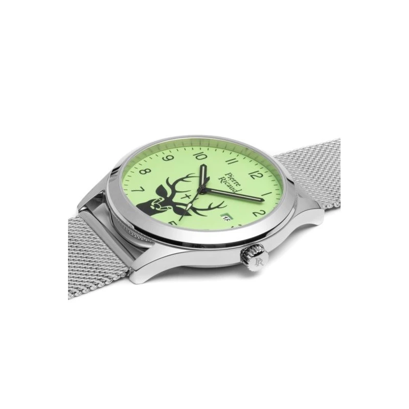Zegarek myśliwski z bransoletą Pierre Ricaud - Jeleń św. Huberta z datą fluo