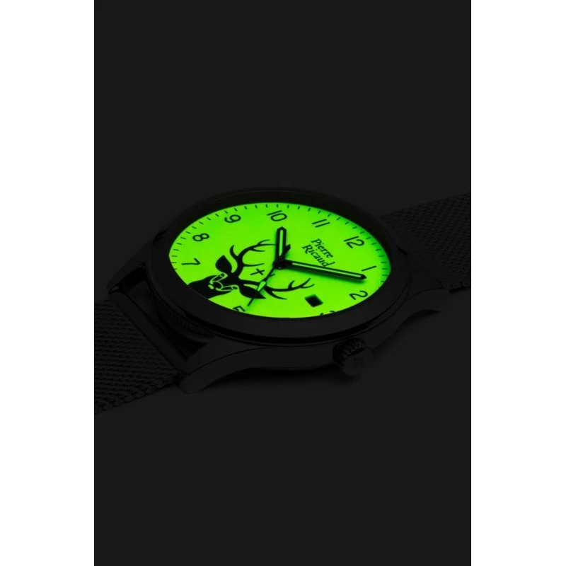 Zegarek myśliwski z bransoletą Pierre Ricaud - Jeleń św. Huberta z datą fluo