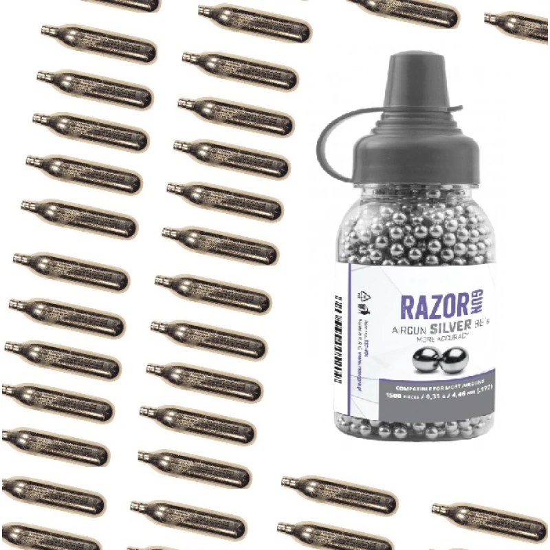 Duży zestaw kapsuł Co2 12g 25 szt + śrut stalowy BB\'s 1500 szt TANIEJ