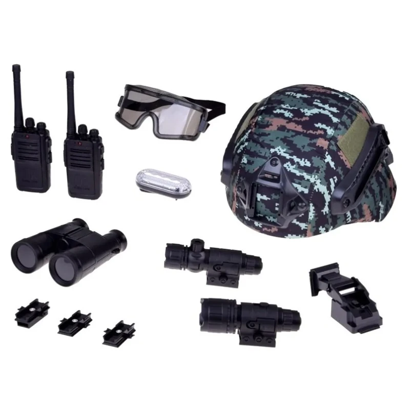 Zestaw żołnierza dla dzieci zabawka hełm, lornetka, działające walkie-talkie, latarka
