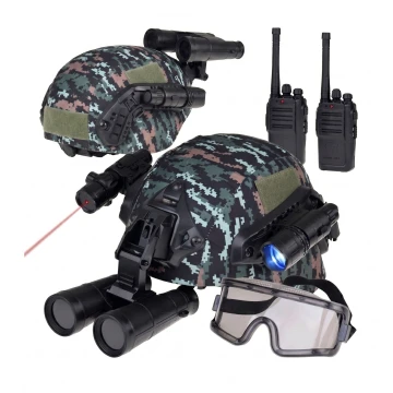 Zestaw żołnierza dla dzieci zabawka hełm, lornetka, działające walkie-talkie, latarka